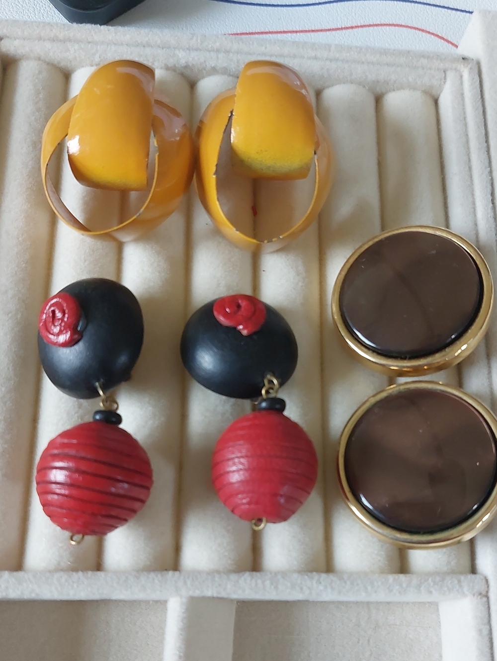 Vintage 80s Mod Statement Clip On Earrings Lot 3 Pairs Yellow Red Black